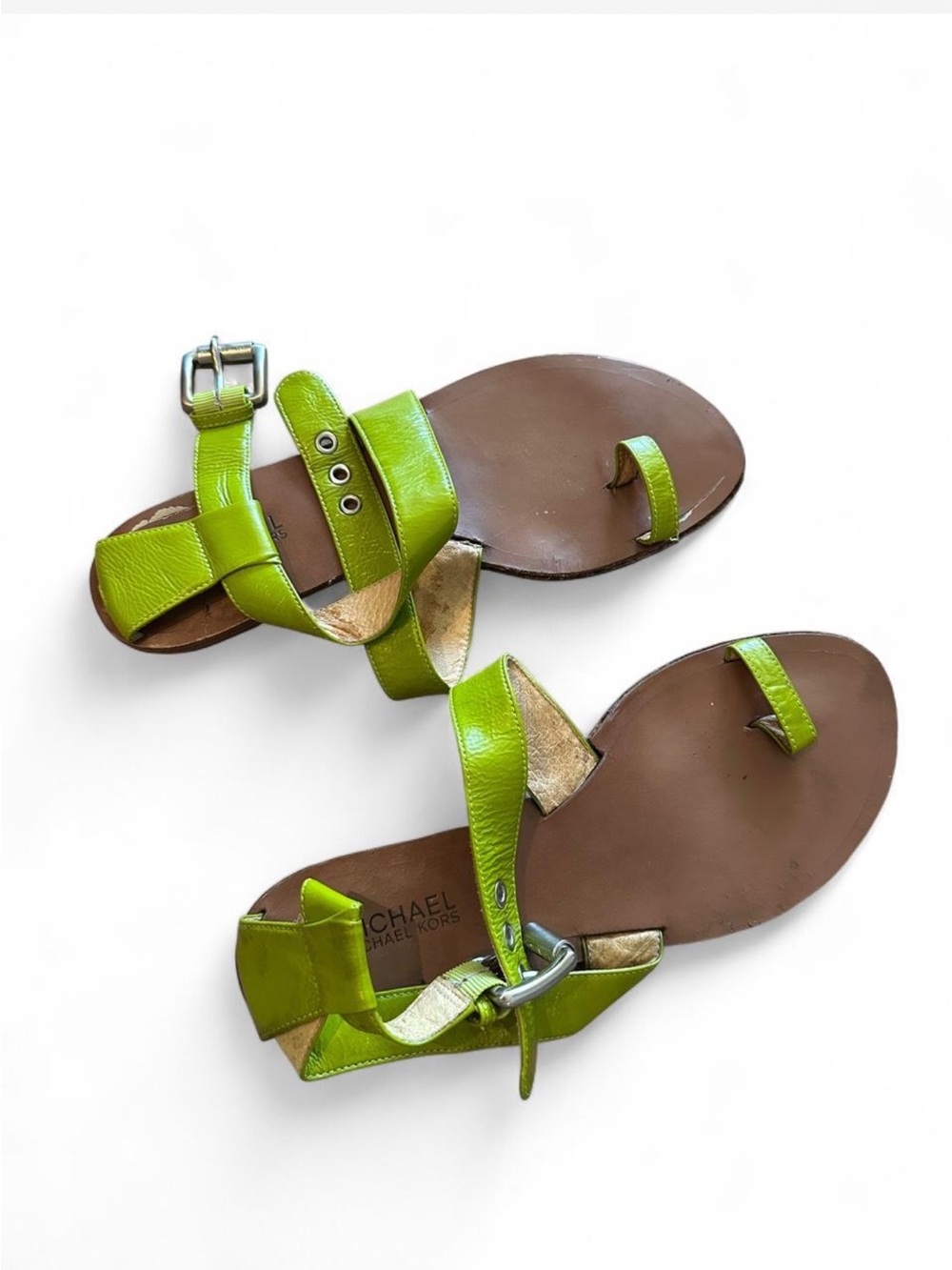 Michael Kors Green Leather Toe-Ring Sandals